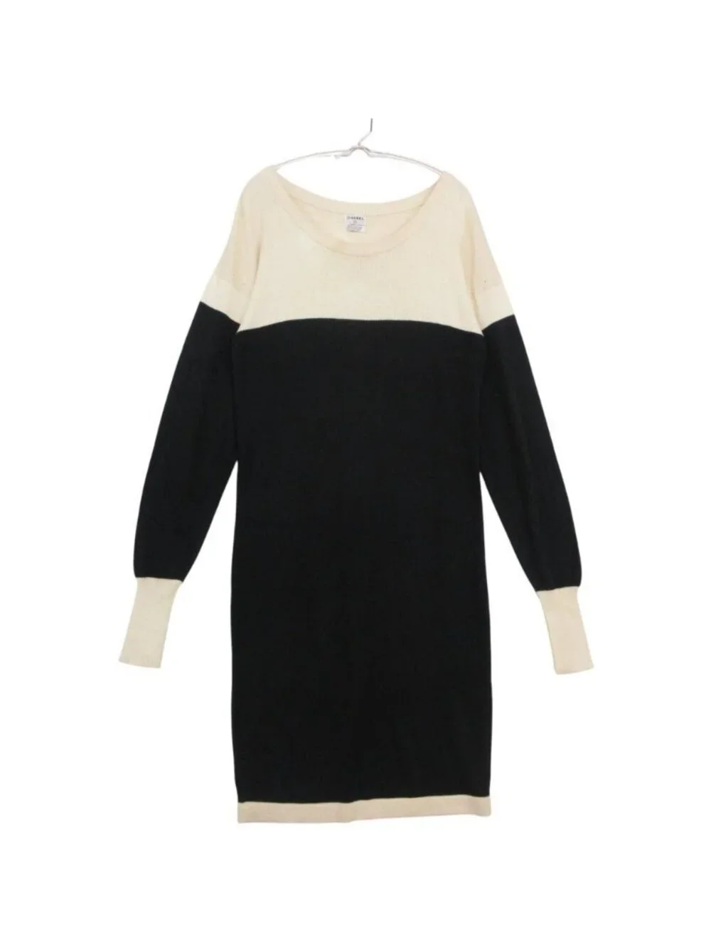 Chanel Dress Bicolor Long Sleeve Scottish Knee Length Rib Cotton Drop Woolder